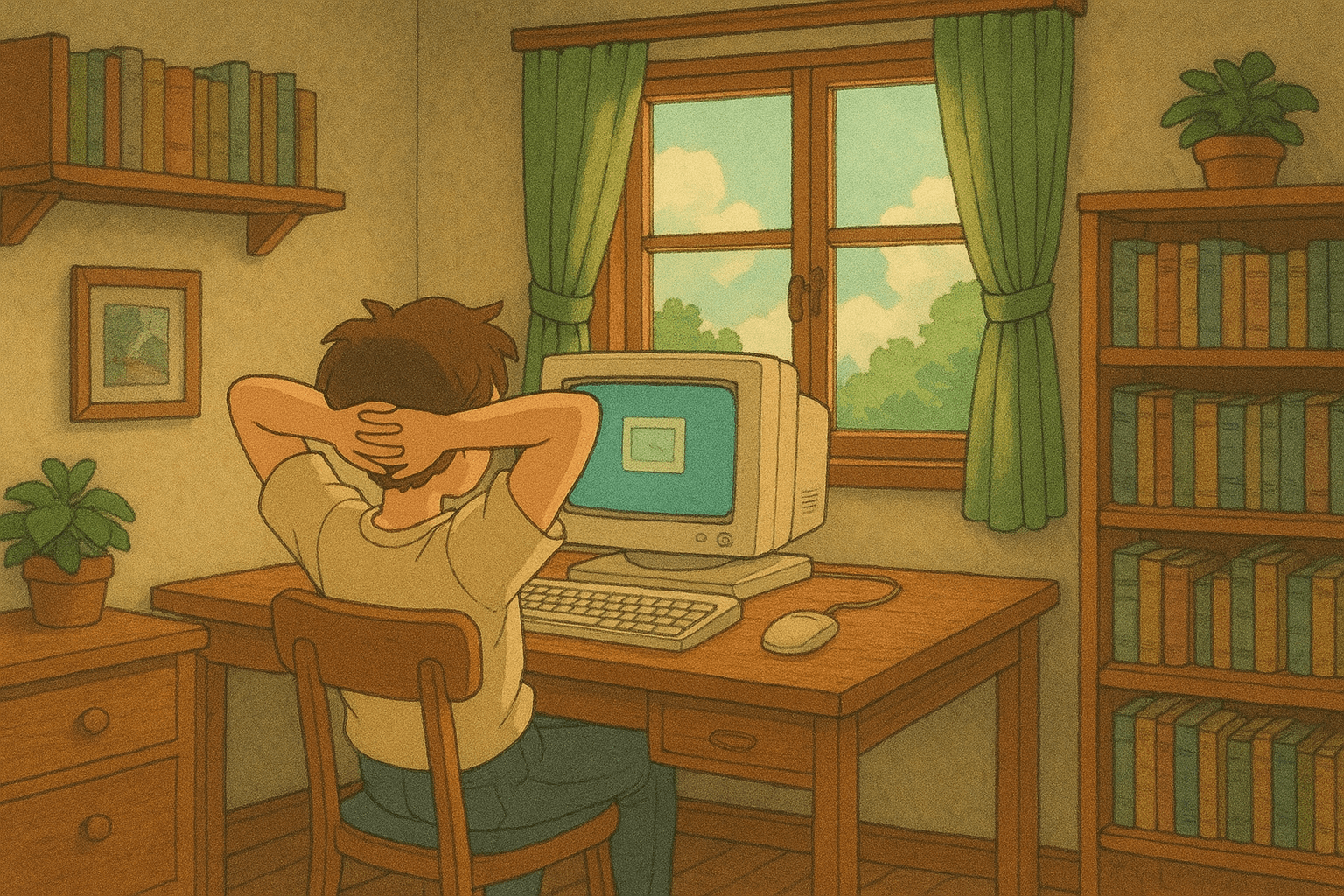 Relaxed person using a laptop